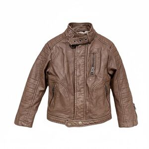 Kids‎ first wave faux Brown Leather bomber/motto Jacket Sherpa lined